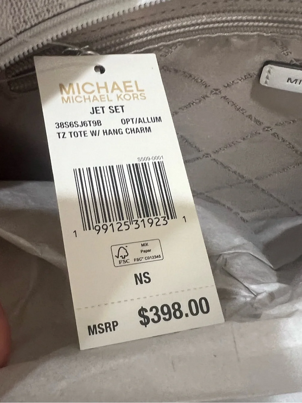 Michael Kors Jet Set Opt/Allum Tote Shoulder Handbag Logo Hang Charm NEW!